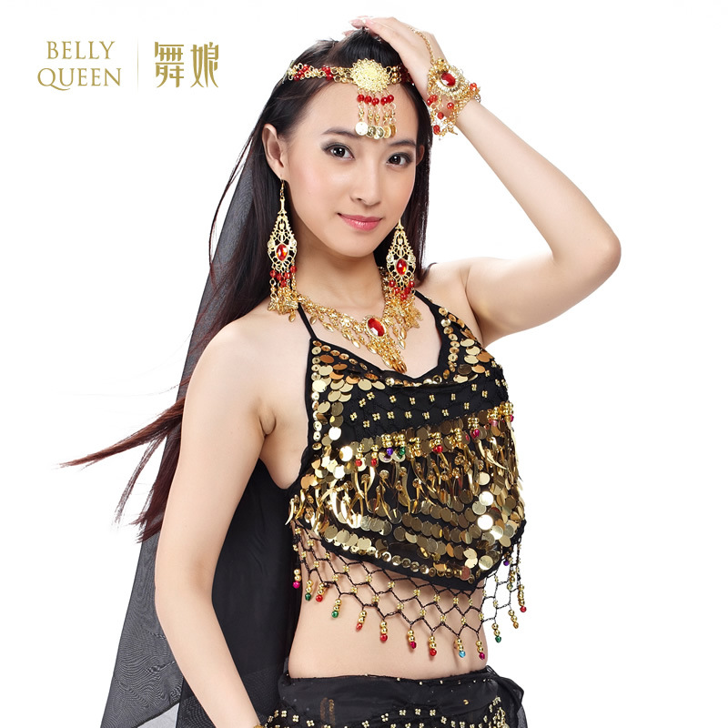 Chiffon Belly Dance Halter Tops With Paillettes and Bells